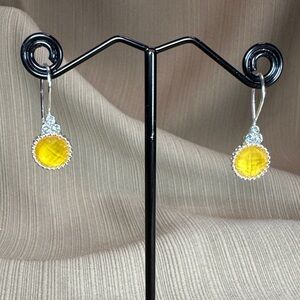 Avon “Pretty Pastel” Silver and Yellow Drop Earrings with Rhinestone Accents